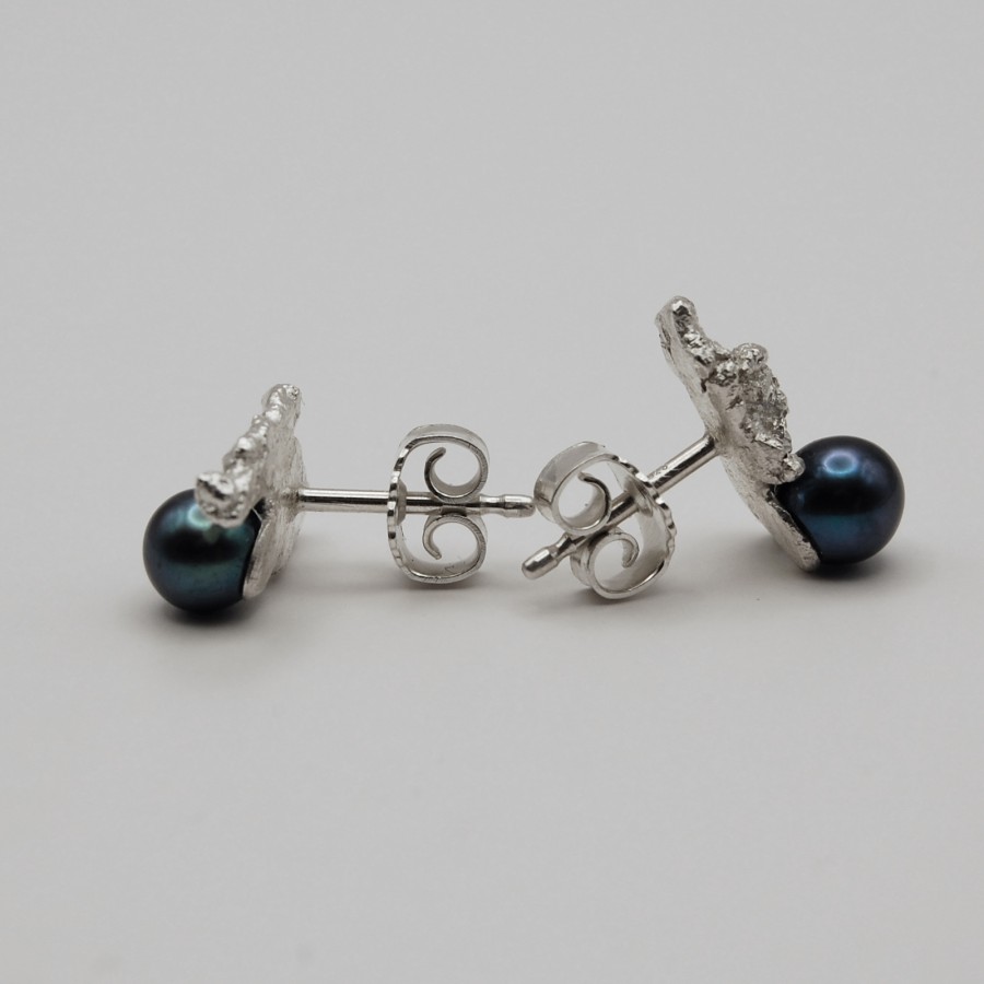 Silver Nugget earrings with pearl